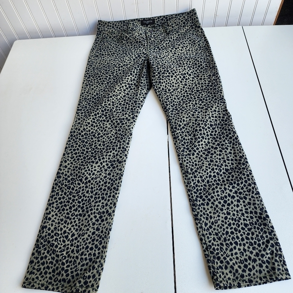 Talbots Leopard Brown Black Signature Cotton Blend Straight Leg Pants Sz 4P